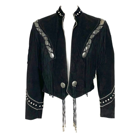 Pioneer Wear Jackets & Blazers - Vintage Pioneer Wear Women L Suede Leather Jacket Concho Fringe Studded Western